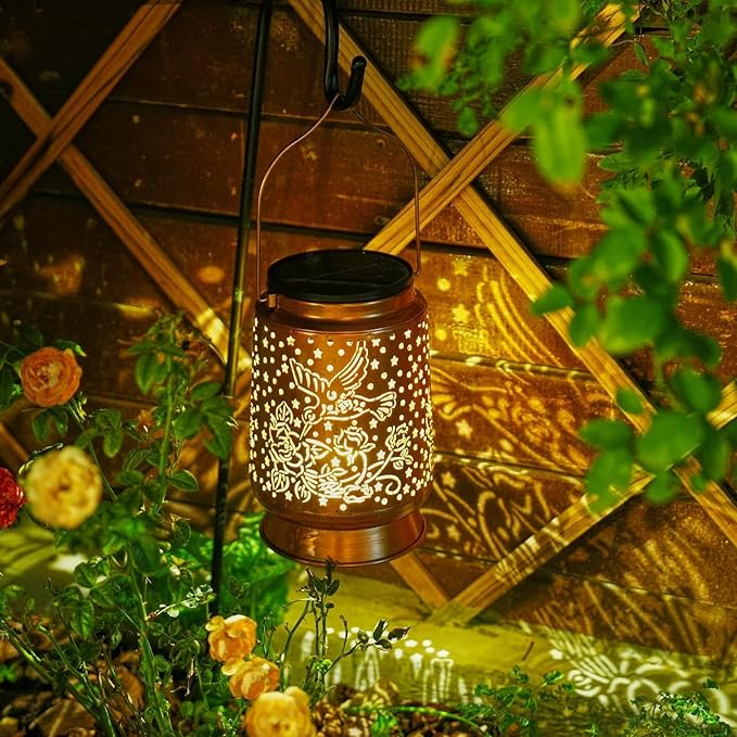 Hummingbird Solar Lanterns Outdoor Waterproof Large Metal Hanging Lantern with 2000mAh Battery, Solar-Powered Garden Lights Decor for Yard, Patio, Backyard - Birthday Gift for Women, Mom, Grandma