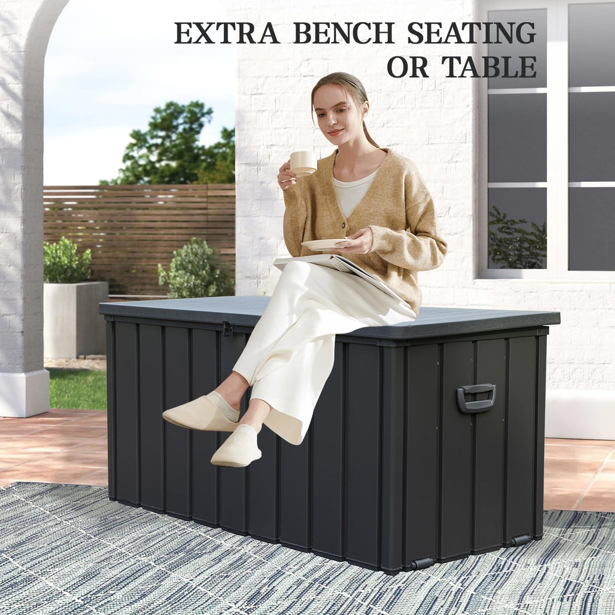 Domi 120-Gallon Outdoor Storage Box – Waterproof, Lockable Storage Cabinet with Resin Lid for Patio Furniture, Garden Tools & Pool Supplies – Large Metal Storage for Cushions, Toys & More
