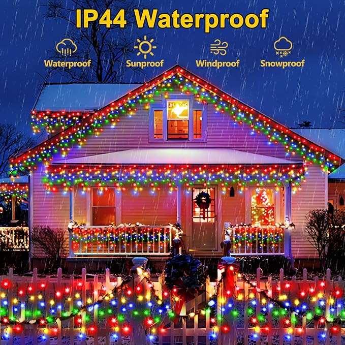 Hezbjiti 400LED Christmas Lights Outdoor 33FT Icicle Lights Dark Green Wire LED Icicle Lights Outdoor with 8 Modes 75 Drops Fairy String Lights for Christmas Decor Eaves Party Yard Garden