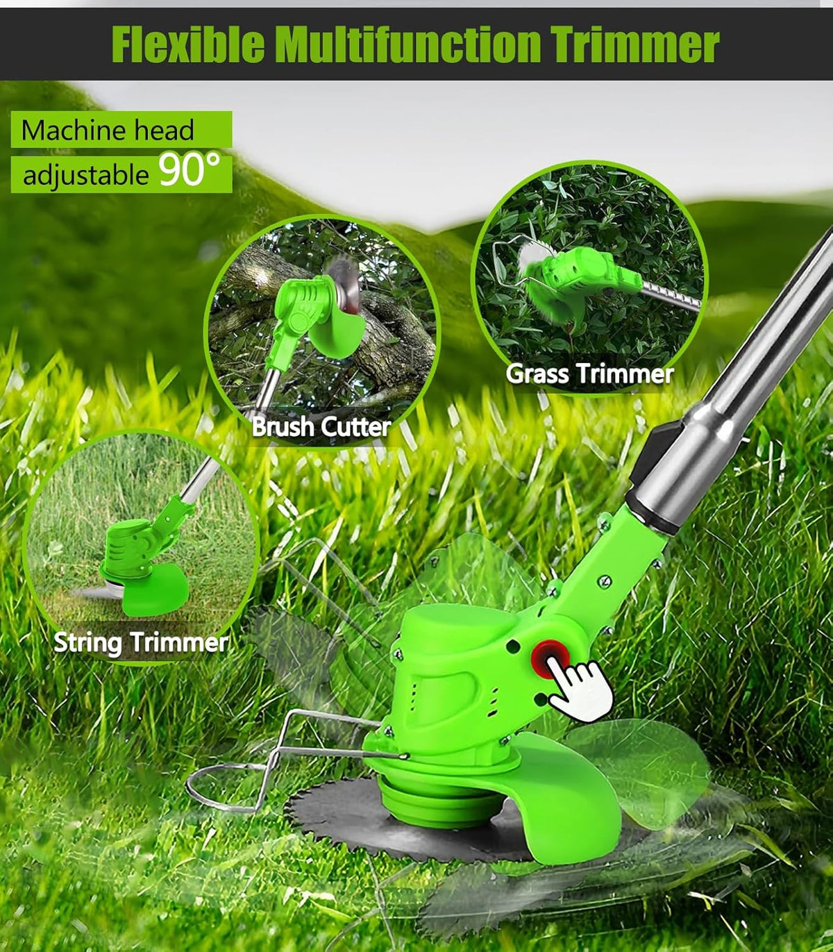 Electric Weed Wacker Cordless, 21V Weed Cordless Eater, 4 in 1 Lightweight Stringless Brush Cutter, with 2 Pcs 4.0 Ah Battery Grass Trimmer, 4 Types Blades for Yard Clearing (Green)