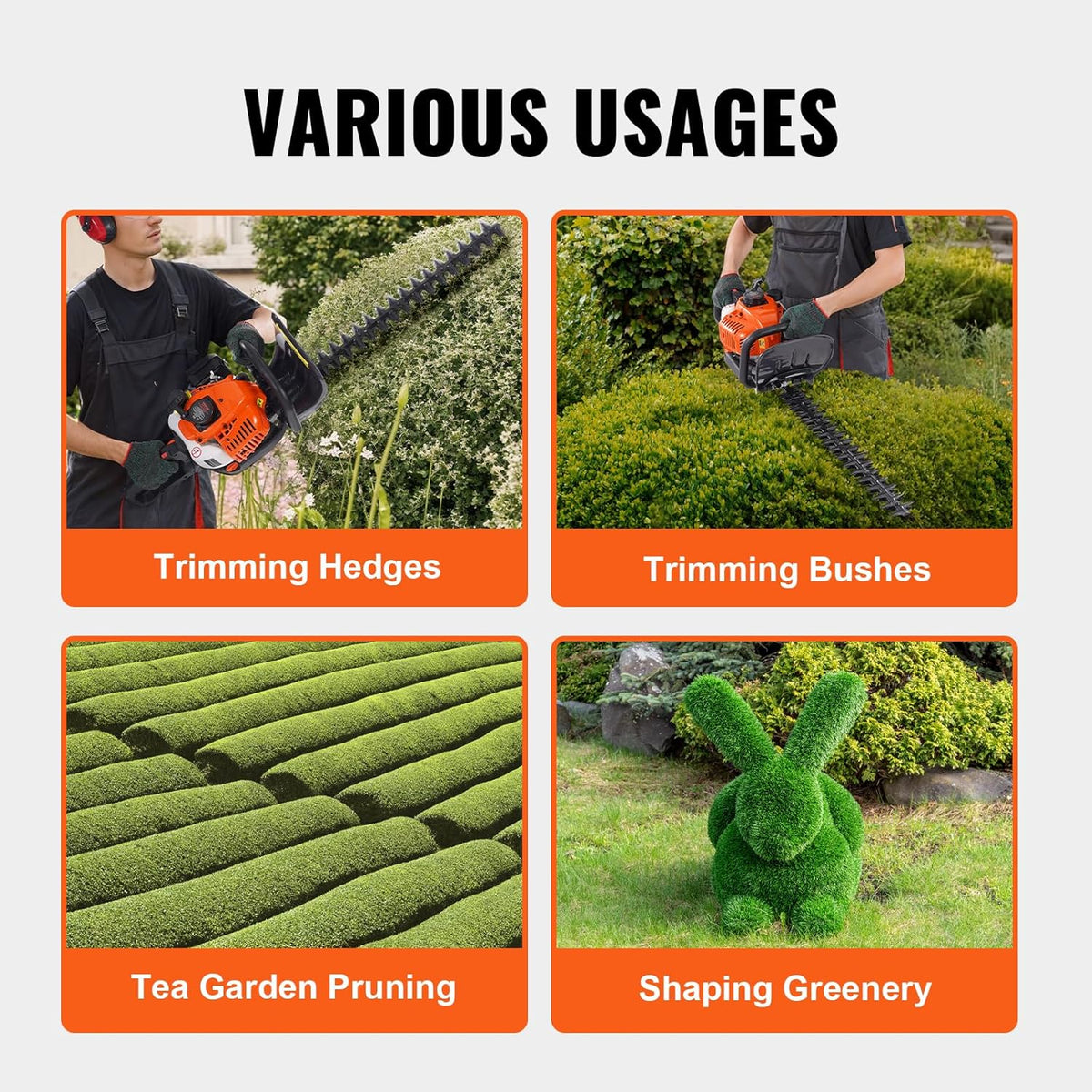 VEVOR Gas Hedge Trimmer 2 Cycle, 23.2-Inch 26cc Dual Sided Blade, Handheld, Lightweight, EPA, CE, EMC Certified, Ideal for Trimming Shrubs and Bushes, Includes Blade Cover, Gloves and Ear Protectors