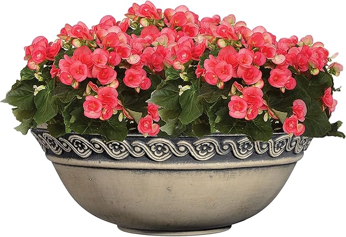 Classic Home and Garden Corinthian Resin Flower Pot Planter Bowl, Gray, 12"