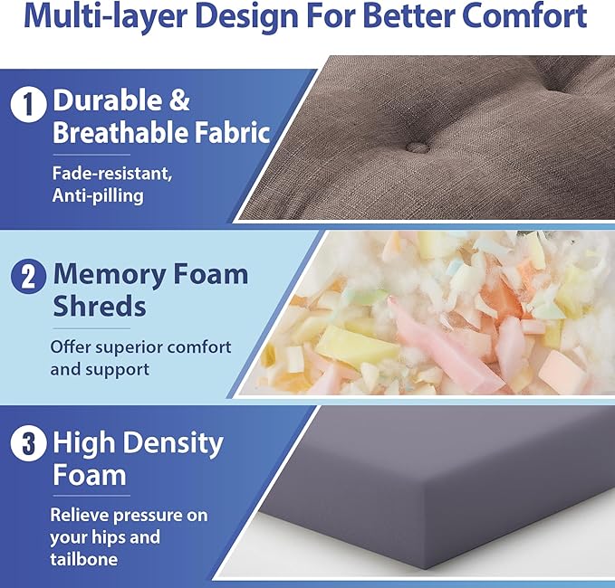 Chair Cushions for Dining Chairs, Dining Chair Cushions, Tufted Indoor Chair Pads with Ties & Non Slip Backing, Seat Cushions for Kitchen Chairs 16.5” x 16.5” x 3.5”, Set of 4, Light Brown