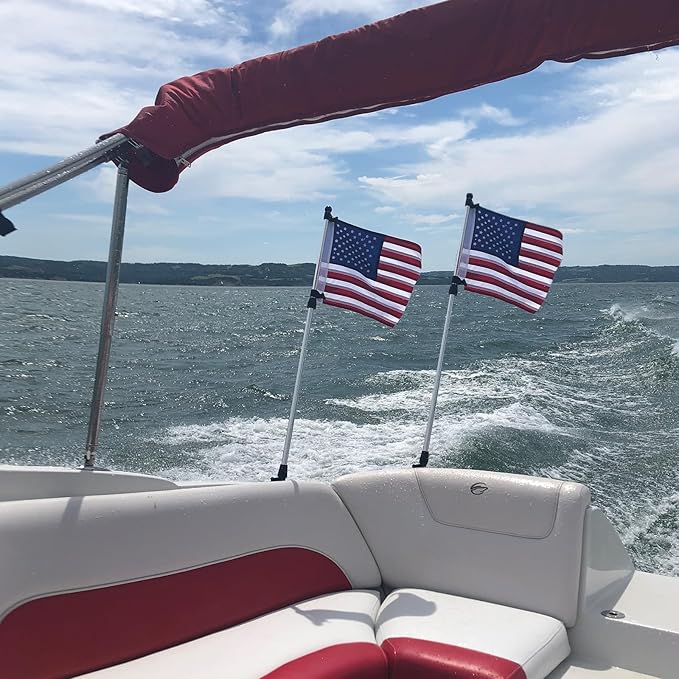 AZCOVER 2 Pack American Flag 12x18 Inch Boat Flag for Outside, 210D USA Small American Flags with Embroidered Stars Sewn Stipes and Brass Grommets for Marine Yacht UTV