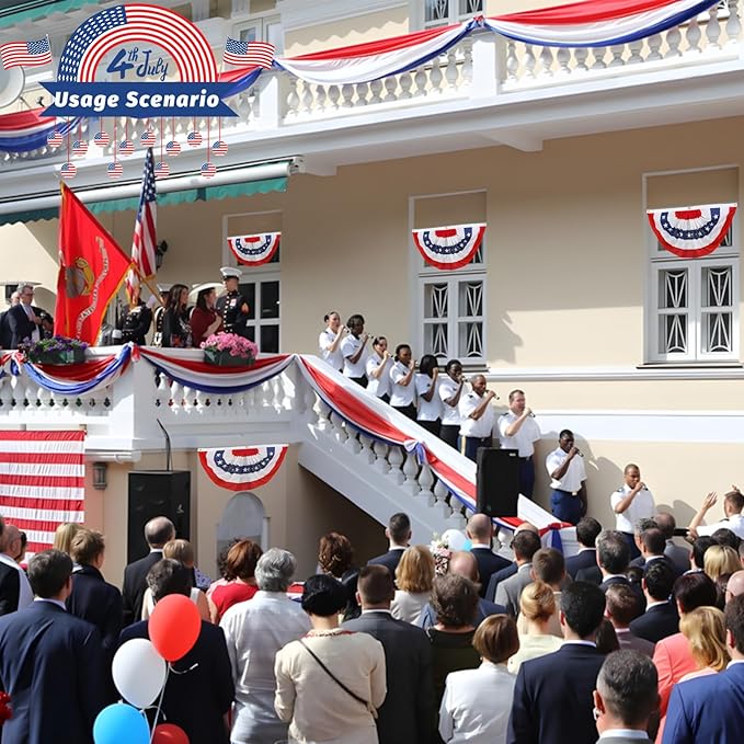 2x4 Ft American Pleated Fan Flag Bunting,Patriotic Bunting Embroidered Stars for Outside,Red White and Blue Decorations for 4th of July Independence Day Memorial Day 1pcs
