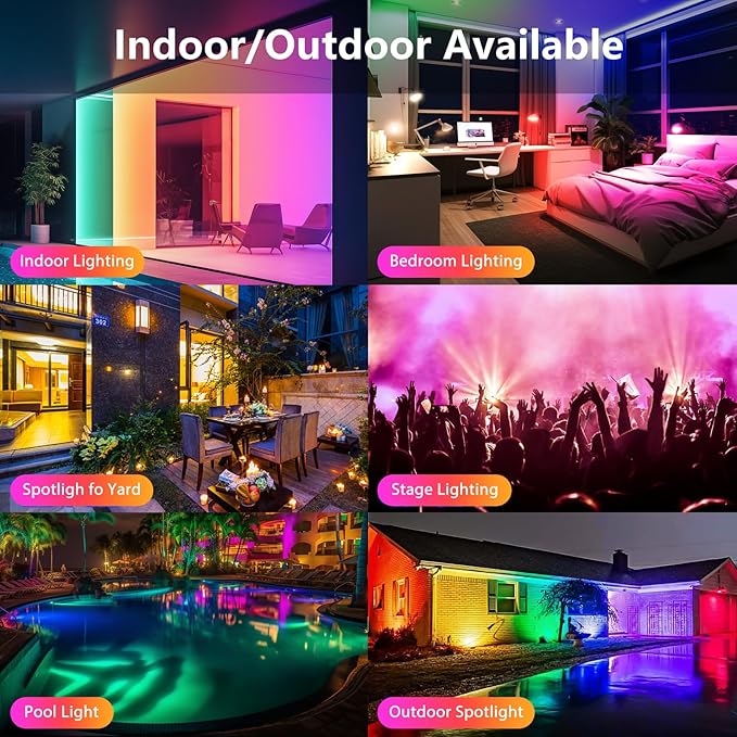 4 Pack Spotlight Outdoor Floodlight Fixture with Stake & Wall Mount Base, APP Control, 15W RGBW Landscape Lighting Dimmable Color Changing IP67 Waterproof for House Garden Yard Tree Decor