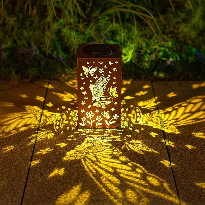 2pack Solar Lanterns Outdoor Hanging Butterfly Lights Metal Fairy Lantern Decorative Garden Waterproof Light Decor for Garden Patio,Yard ,Balcon ,Birthday Christmas Gifts for Mom Grandma Women