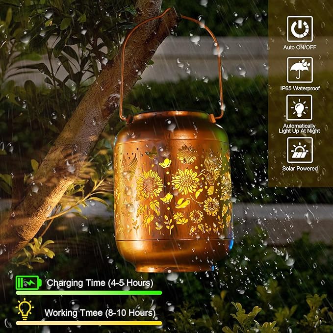 Birthday Gifts for Women Mom Grandma Solar Lanterns Outdoor Waterproof Hummingbird Garden Decor Hanging Metal Lights Outside for Yard,Patio,Backyard,Porch