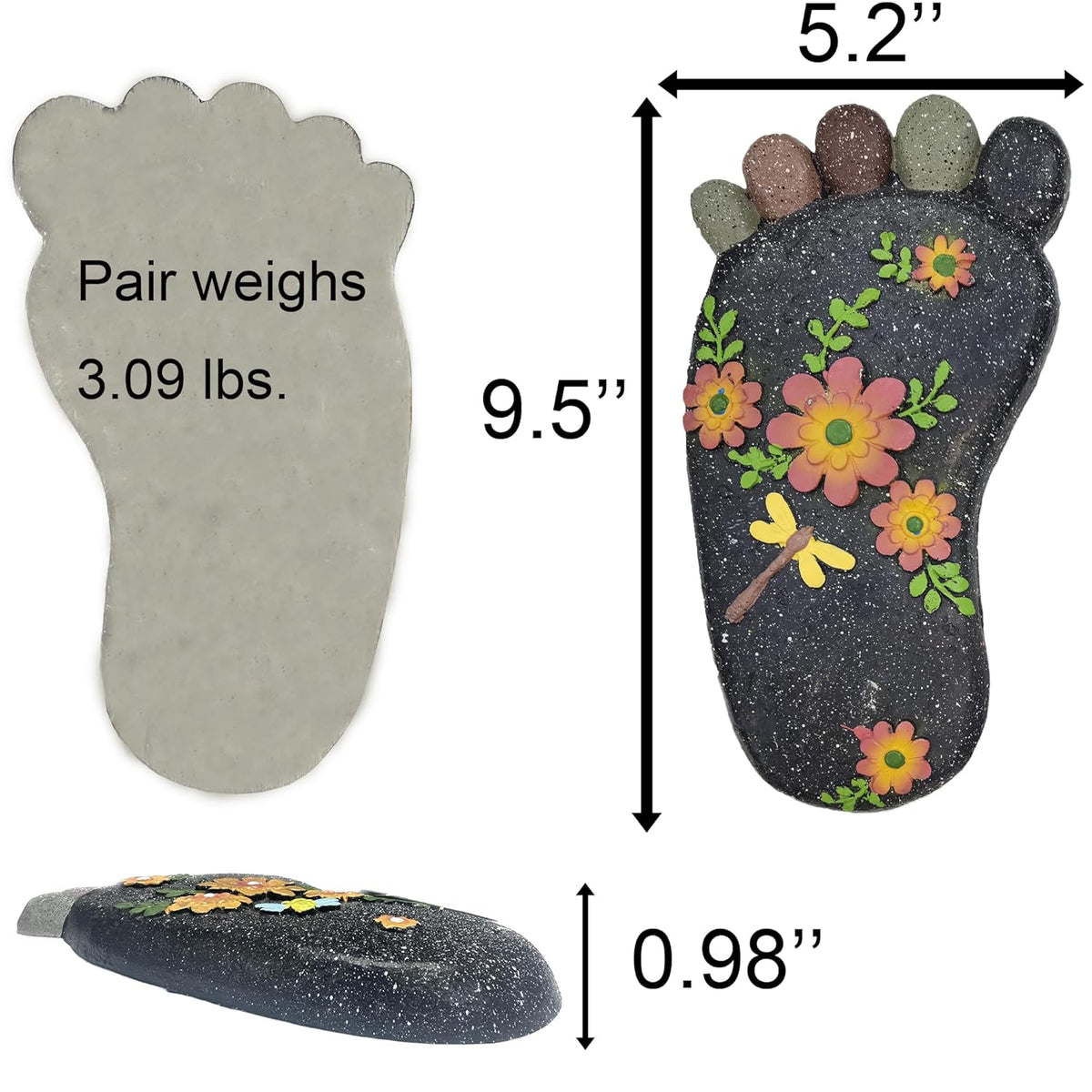 Stepping Stones Garden Decorative Stones for Patio, Deck, Garden or Sidewalk Home Decor Footprint Shaped Stepping Stones Set of 2 （Dark Grey）