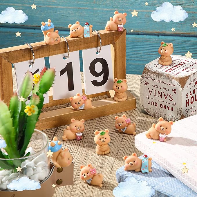 15 Pieces Cute Bear Miniature Figurines Bear Baby Shower Decoration Resin Cake Cupcake Toppers Garden Miniature Moss Landscape DIY Crafts for Home Party Garden Plant Pots Decor