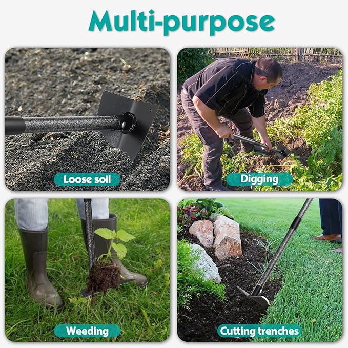 Hoe Garden Tool,Triangle Gardening Hoe with Sharp Blade for Digging,Weeding,Cutting and Loosing Soil,72 Inch Adjustable Length Metal Handle…