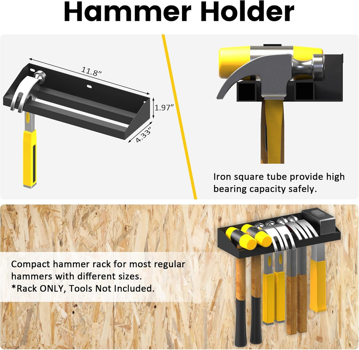 UNITEDPOWER Wall Mount Hand Tool Storage Set, Screwdriver Organizer, Pliers Holder, Hammer Rack, Metal Hardware Tray for Garage Workshop Workbench - 4 Pack