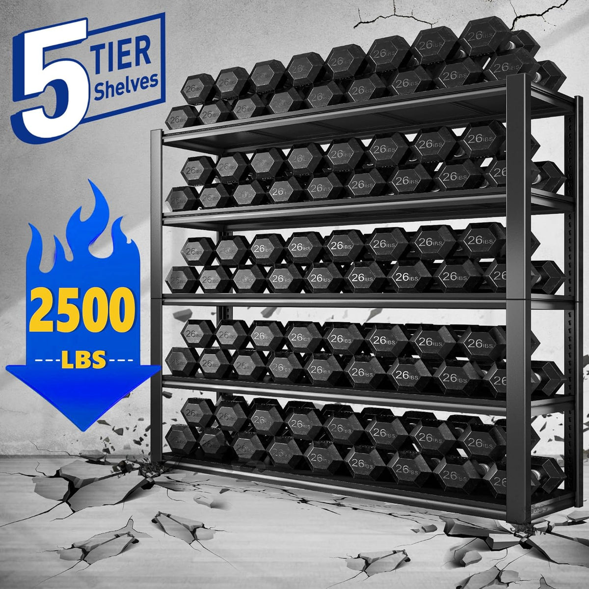 REIBII 48" W Garage Shelving 2500LBS Storage Shelves 5 Tier Heavy Duty Shelving Adjustable Garage Shelves for Warehouse, Pantry, Easy Assemble, 48.2''W X 72''H X18''D