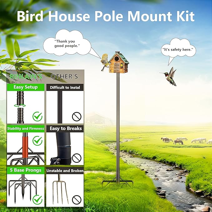 Bird Feeder Pole Kit, 79 Inch Bird House Pole for Outdoors Heavy Duty,5 Base Prongs Adjustable Birds Feeder Stand for House