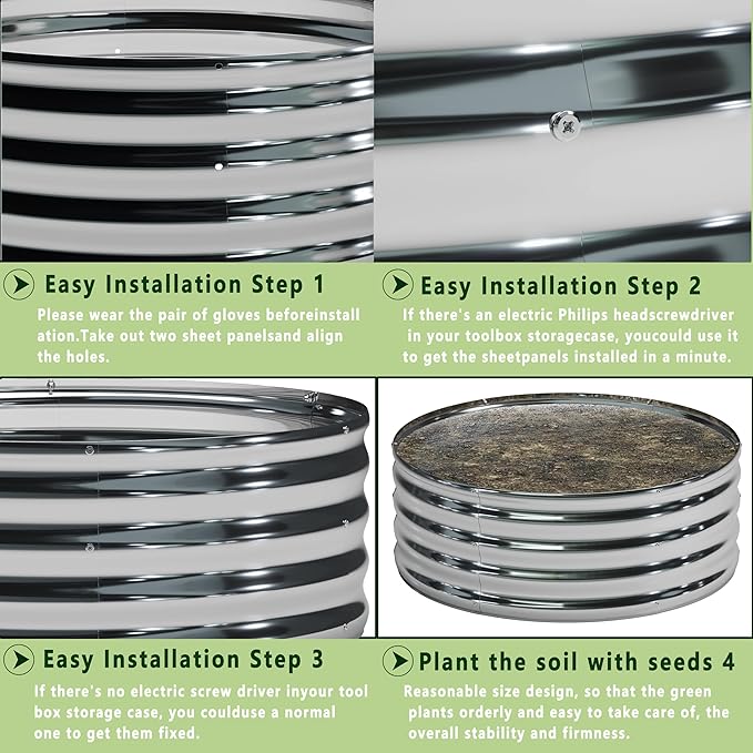 3PCS 3x3x1FT Galvanized Raised Garden Bed Kit,Vegetable Boxes-Round Metal Flower Box,Large Planter Raised Beds Outdoor Garden for Planting,Fruit,Herb-Sliver