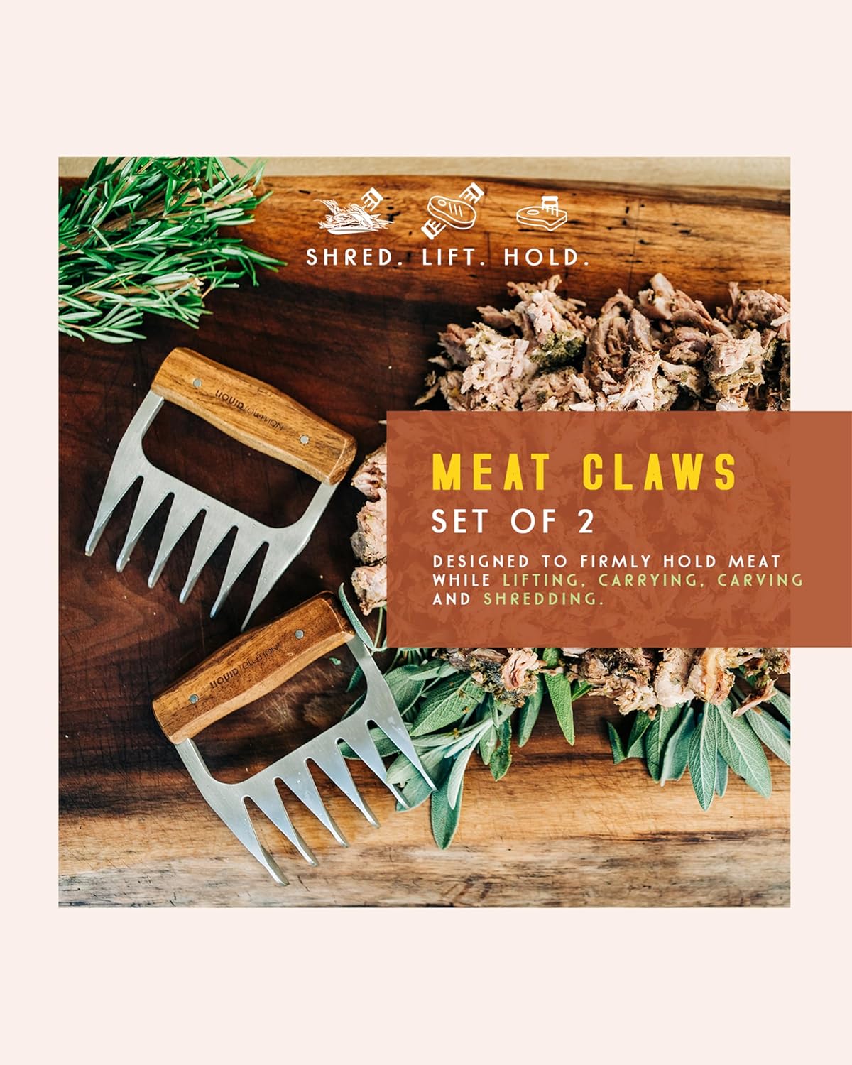 Premium 18/8 Stainless Steel Meat Shredder Claws with Wooden Handles: Effortlessly Shred, Pull, and Serve Pork, Turkey, Chicken, and Brisket!