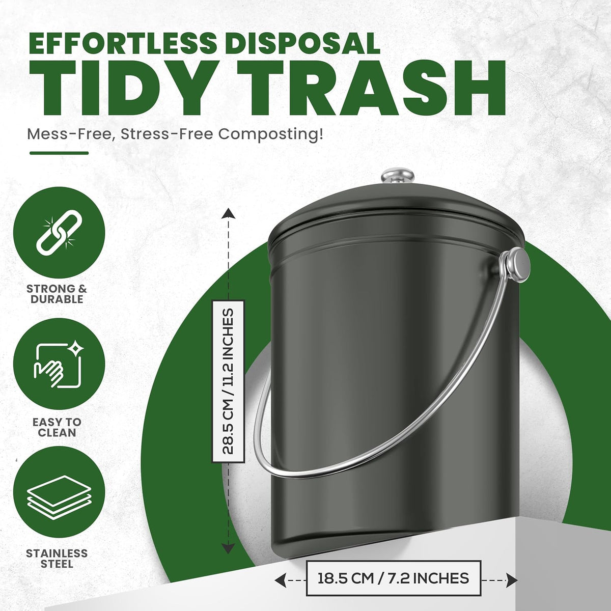Utopia Kitchen Compost Bin for Kitchen Countertop, 1.3 Gallon Compost Bucket for Kitchen with Lid, Includes 1 Spare Charcoal Filter (Grey)