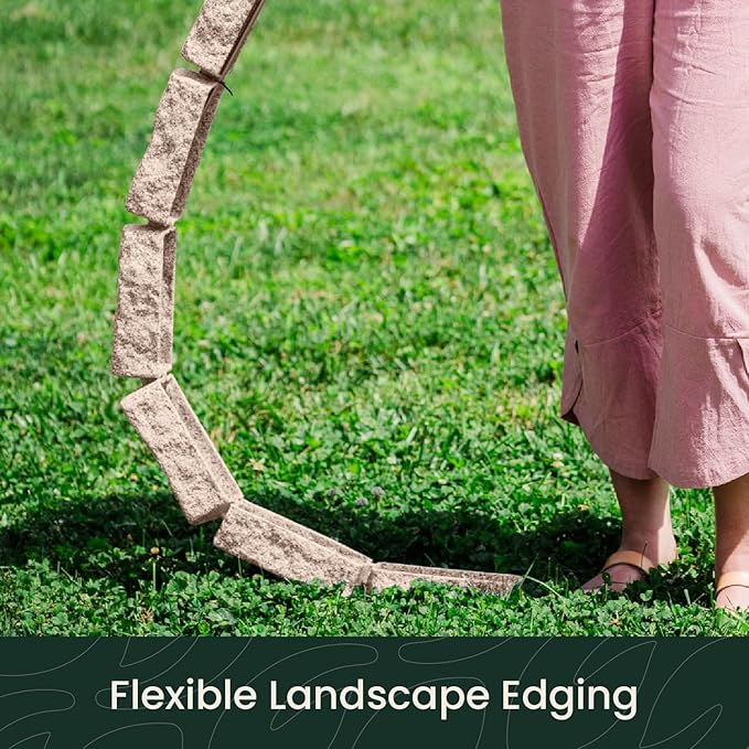 Beuta Landscape Edging | Garden Edging Border | Faux Stone Bricks for Lawn edging, Flower beds, Pathways & Yard Edging– 4 Packs | Each Section Has 6 Bricks 48"L x 4"W x 2.25"H | 12 Spikes |Cobblestone