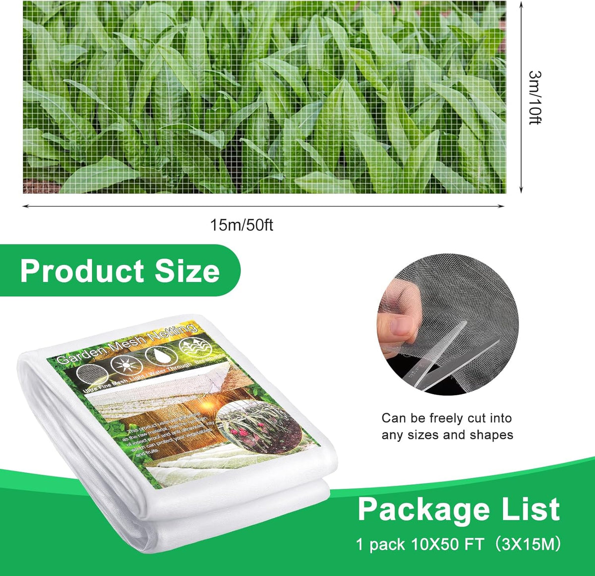 Garden Netting Pest Barrier, 10 X 50FT Insect Netting for Garden Raised Beds, Garden Bug Netting Plant Mesh for Blueberry Bushes, Figs, Plants, Vegetables Protection