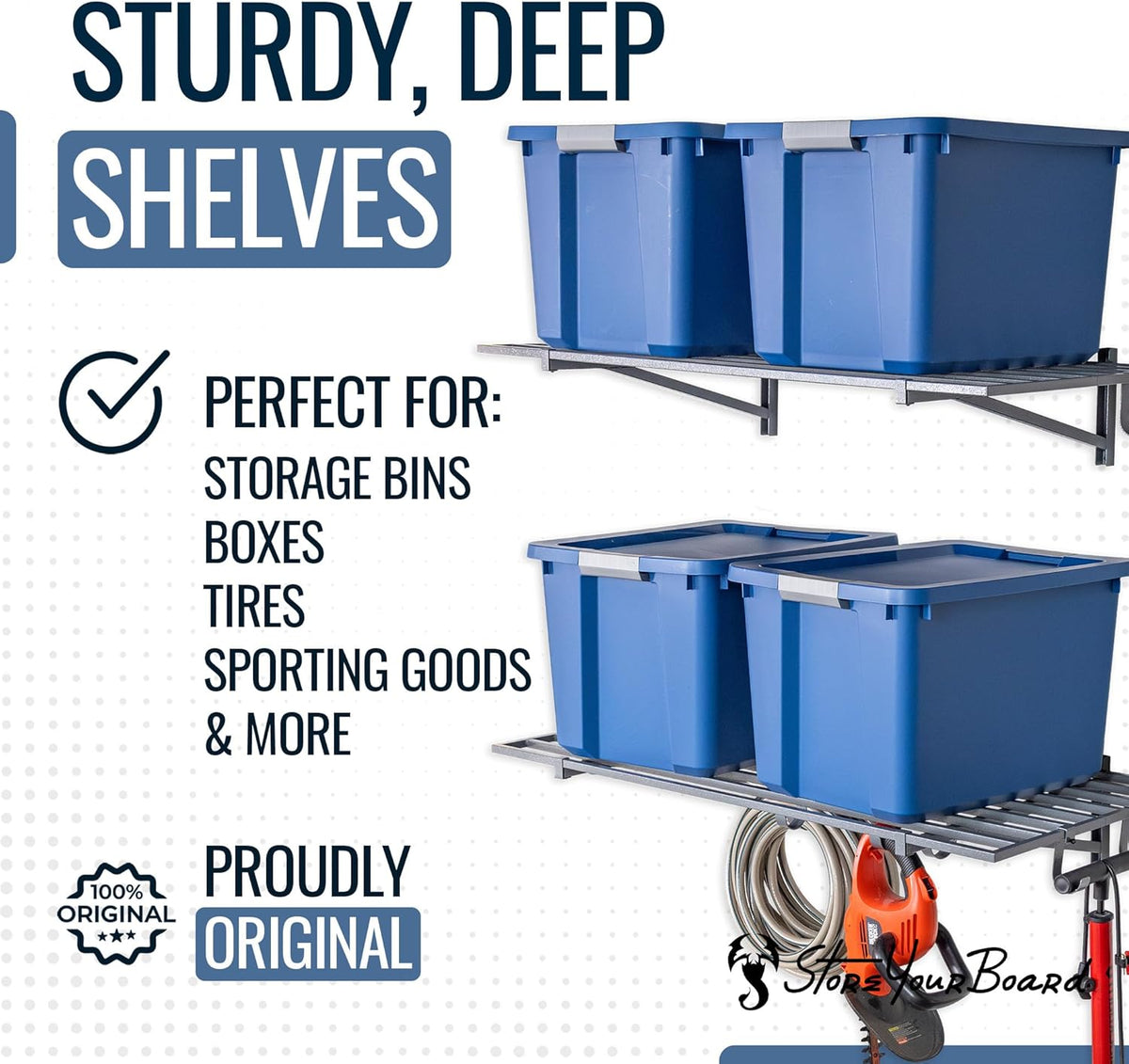 StoreYourBoard 2-Pack Heavy Duty Wall Shelves – Wall-Mounted Garage Storage Shelving and Organization for Sheds, Closets, or Utility Rooms – Holds 200 lbs, 2ft x 4ft, Hammered Gray