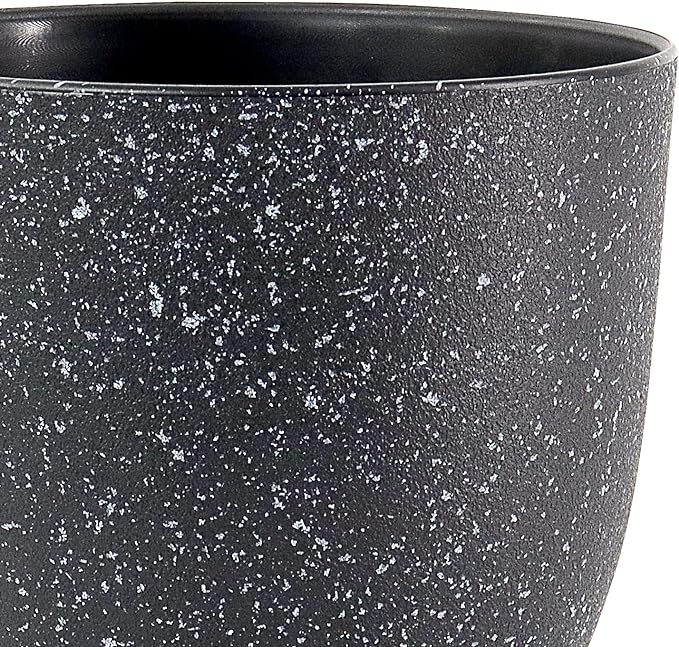 12/10/9 Large Modern Plant Pots, Plastic Planters with Drainage Holes and Saucers for Indoor Outdoor Plants Flowers, Black Speckles