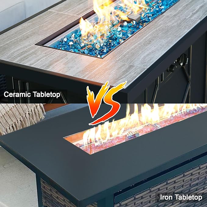 BALI OUTDOORS Fire Pit Table Propane Gas Firepit Rectangular Fire Table 42In 60,000 BTU for Outside Patio Backyard Deck Balcony