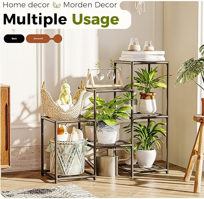 Bamworld Plant Stand Outdoor Metal Plant Shelf for Multiple Plants 3 Tiers Ladder Plant Holder Waterproof for Garden Living Room Patio Morden Home Decor Gardening Gifts