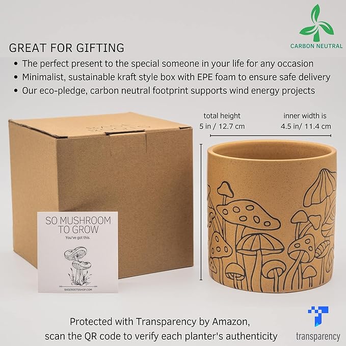 BASE ROOTS Mushroom Planter, Speckled Terracotta, Indoor/Outdoor, Holds Small Plants