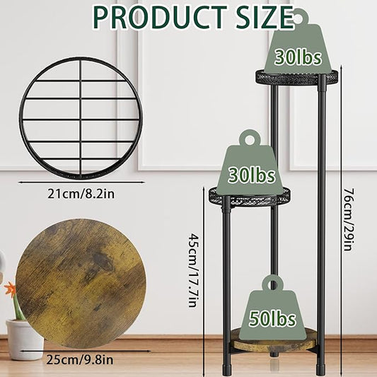 3 Tier Plant Stand Indoor,Metal Tiered Plant Shelves,Modern Corner Plant Shelf for Multiple Plants for Outdoor Living Room Balcony Garden Patio,Black