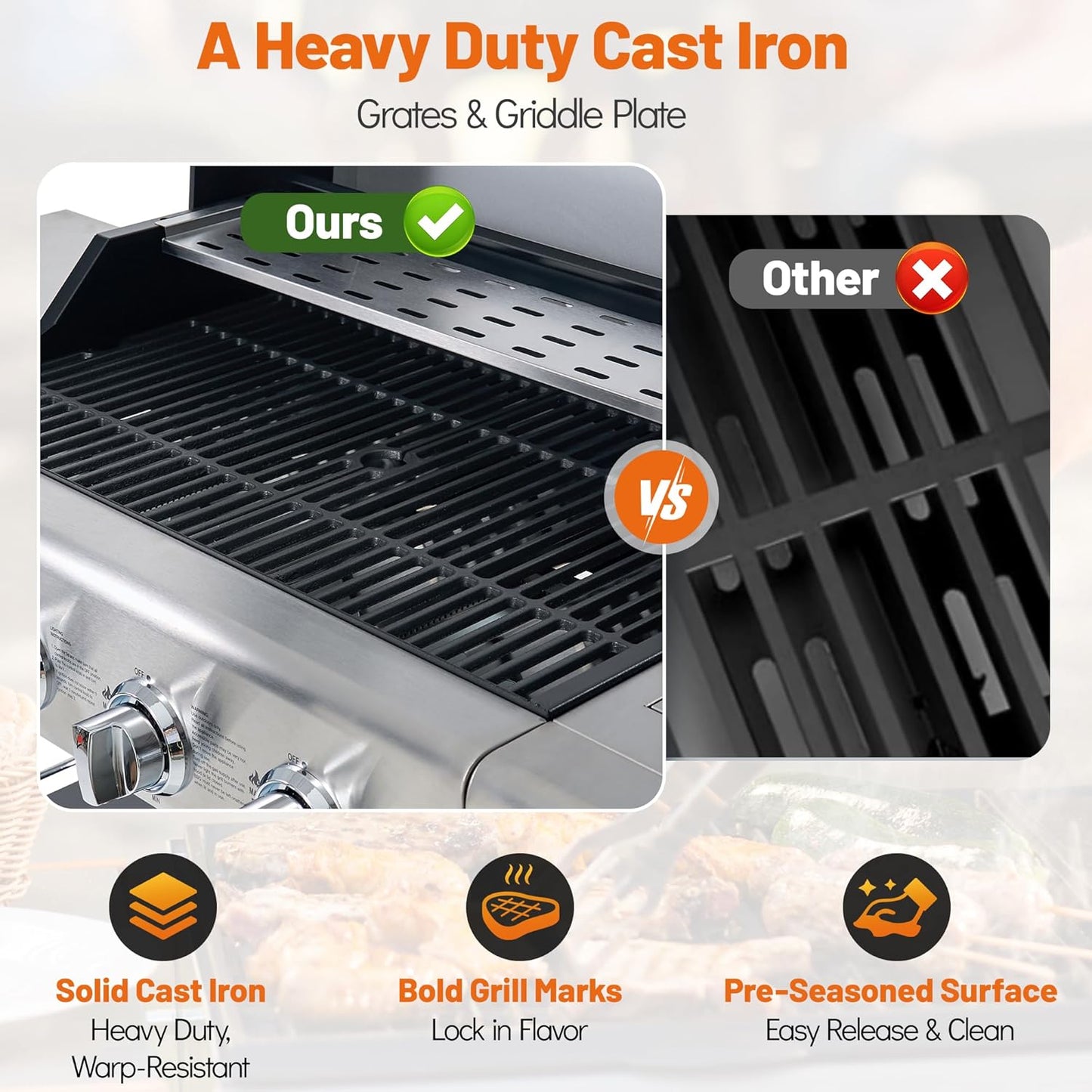 4-Burner Propane Gas Grill, Stainless Steel BBQ with 40,000 BTU, Foldable Side Shelves, Porcelain-Coated Grates, Ideal for Patio & Backyard Cooking (4&1 Burner)