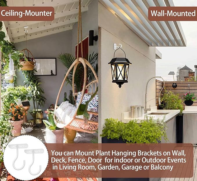 Ceiling Hooks for Hanging Plants Metal Plant Bracket Iron Wall Mount Lanterns Hangers for Hanging Bird Feeders, Lanterns, Wind Chimes, Planters, Outdoor Decoration Hooks