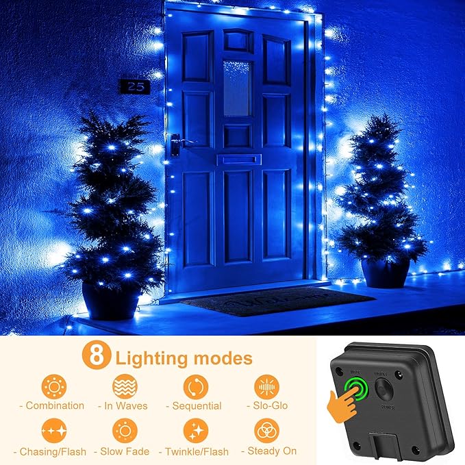 2 Pack Solar String Lights for Outside, Each 79Ft 240LED Solar Lights Outdoor, 8 Modes Waterproof Solar Powered Fairy Twinkle Lights for Backyard Patio Tree Party Garden Decoration, Blue