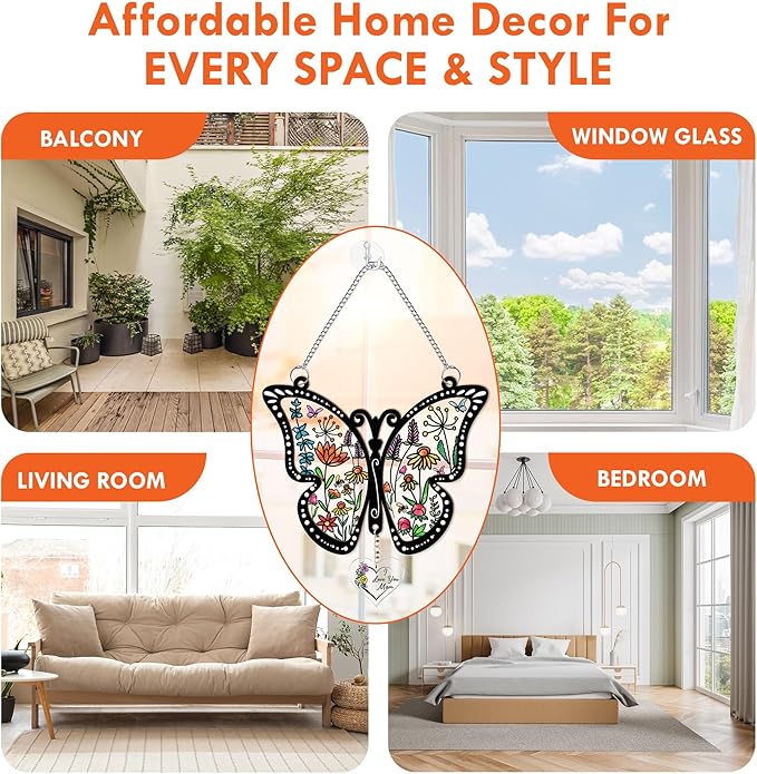 Acrylic Suncatcher Gift for Mom Window Hanging Butterfly Home Decoration 8x8inch, for Mom, for Mom from Daughter Son, Sentimental Best Mom Birthday Gift Ideas