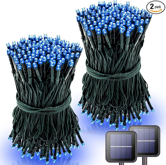 2 Pack Blue Solar Christmas Lights Outdoor Waterproof, Each 42.7 ft 100 LED Solar Powered String Lights, 8 Modes Solar Twinkle Lights for Garden Yard Patio Tree Porch Christmas Decorations