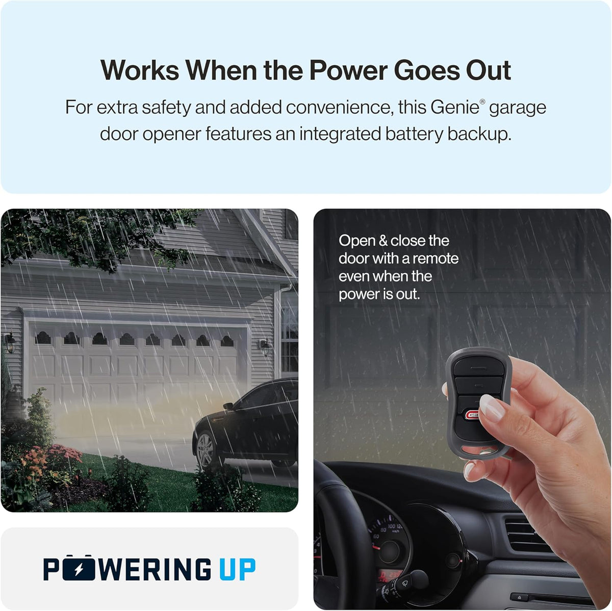 Genie Chain Drive 750 Garage Door Opener with Battery Backup, Surge Protector and one Single Button Garage Door Remote