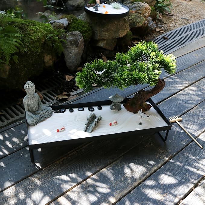 BangBangDa Japanese Meditation-Decoration - Home Office Bonsai Decor for Table Desk - Buddha Rock Sand Tabletop Decor Gifts for Women Man Friends