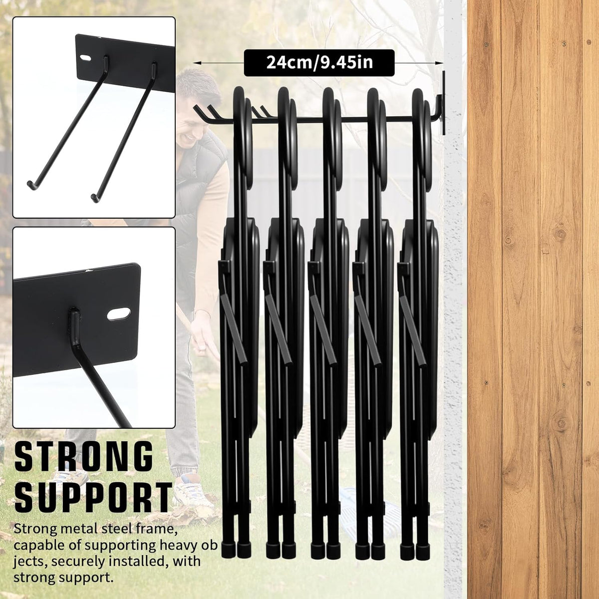 Folding Chair Storage Rack for Chair Organization and Garage Wall Mount Storage, Garden Tool Rack Organizer (2 Pack)