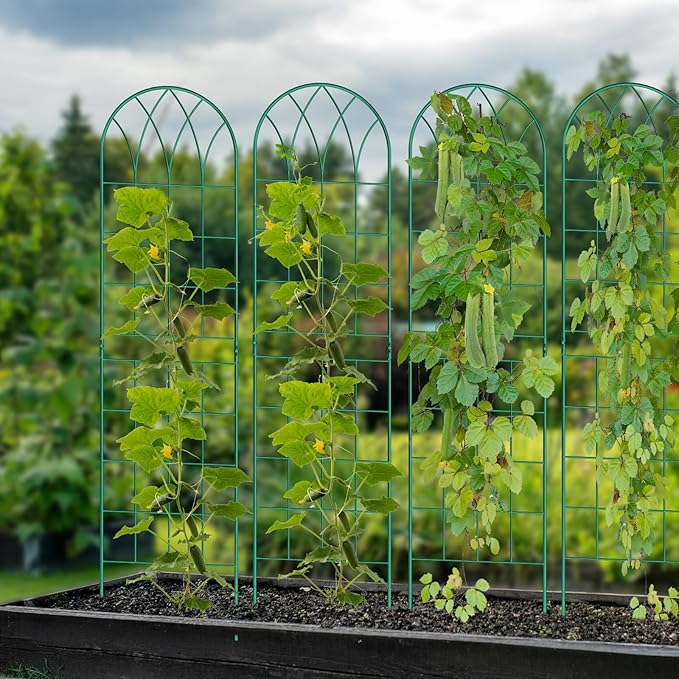 4 Pack Metal Garden Trellis for Climbing Plants, Black Metal Garden Trellis for Vines Plant Rose Vegetable Support,Large Decorative Outdoor Trellis