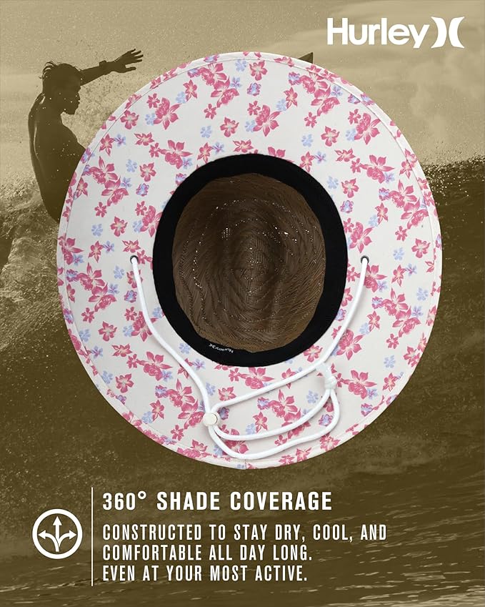 Hurley Women's Straw Hats - Real Straw Hat Medium Brim and Adjustable Chin Strap