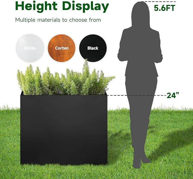 Black Steel Metallic Heavy Planter for Outdoor Plants 24"x12"x24" Outdoor Metal Planter Spliced Flower Pot with Partitions for Outside,Indoor,Garden (Black, 24 * 12 * 24)