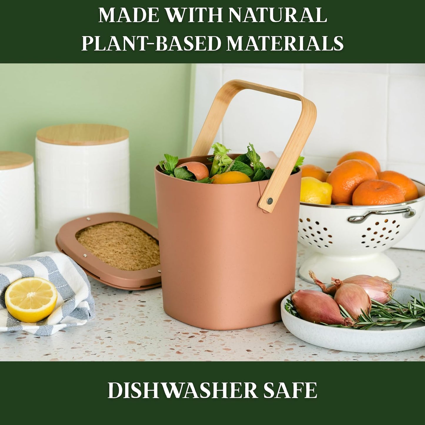 Bamboozle Countertop Compost Bin Kitchen | 1 Gallon | Odorless Composting Bin with Filters | Indoor Compost Bin with Lid | Plant Based Kitchen Composter for Food Scraps & Waste Recycling | Graphite