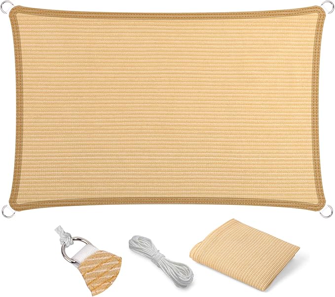 Eden's Decor Straight Flat-Edged Sun Shade Sail Rectangular 4' x 12' Beige UV-Blocking Outdoor Canopy Fabric Cloth Awning for Pergola Patio Garden Backyard Custom Size