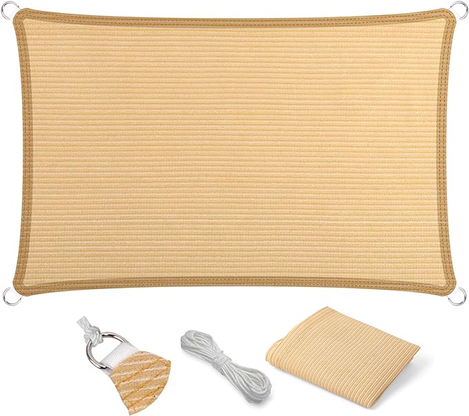 Eden's Decor Straight Flat-Edged Sun Shade Sail Rectangular 9' x 10' Beige UV-Blocking Outdoor Canopy Fabric Cloth Awning for Pergola Patio Garden Backyard Custom Size