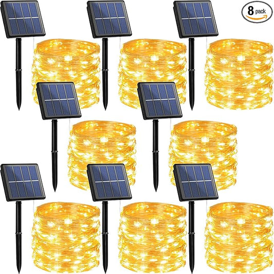 Beieverluck 8 Pack Solar Fairy Lights Outdoor Waterproof 264FT 800 LED Solar String Lights Outside with 8 Modes for Tree Garden Wedding Party Decor, Warm White