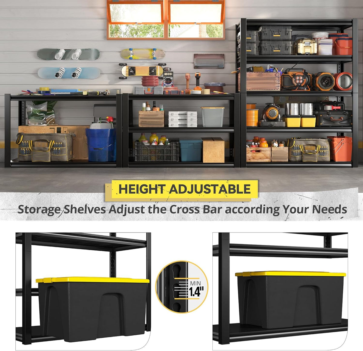 REIBII Storage Shelves Heavy Duty Garage Shelving 72" Adjustable Metal Shelves for Storage 5 Tier Garage Shelf Heavy Duty 2500LBS Basement Kitchen Pantry Shelf, 3 Pack