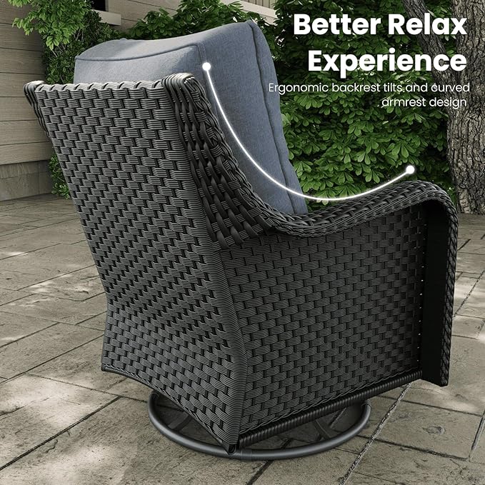 3 Pieces Outdoor Patio Furniture Sets with Single Chairs with 6-inch Thick Cushion and Side Table for Deck Lawn