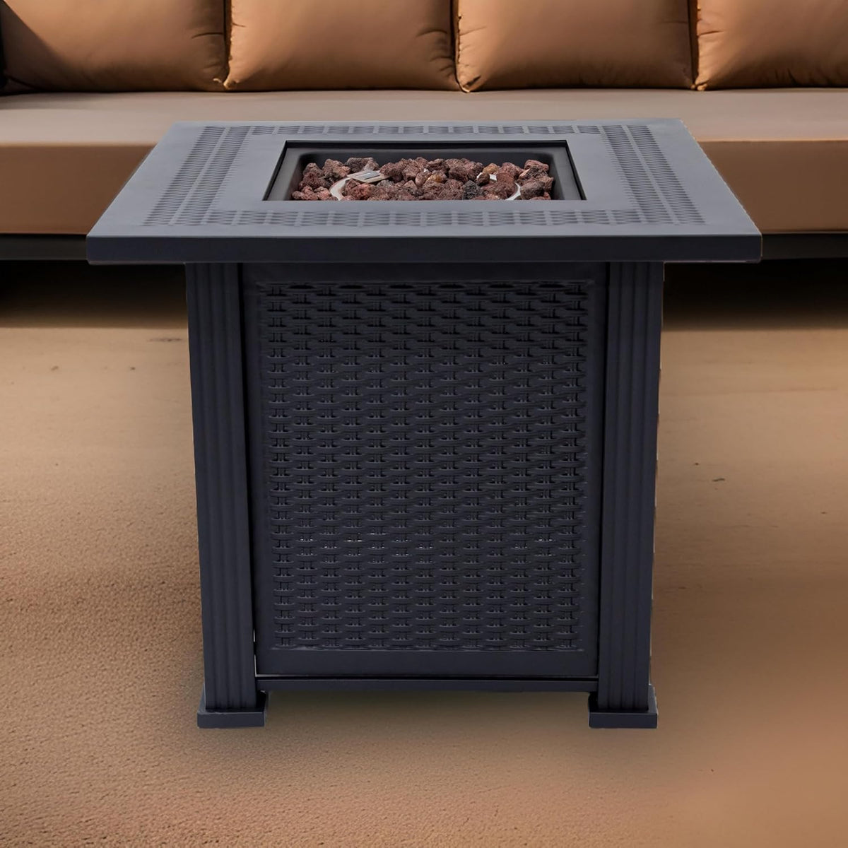 Lausanne Propane Fire Pit Table 28” Outdoor Firepit 50,000 BTU Firepits for Outside with Lava Rocks and Removable Lid Metal Fire Pit Outdoor Fireplace Propane Fire Pits for Outside CSA Certified