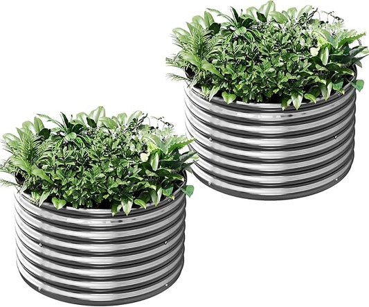 2 Pack 22x22 inch Tall Round Galvanized Raised Garden Bed Outdoor,Metal Garden Bed for Vegetables,Steel Raised Beds for Gardening,Above Ground Garden Box for Flower