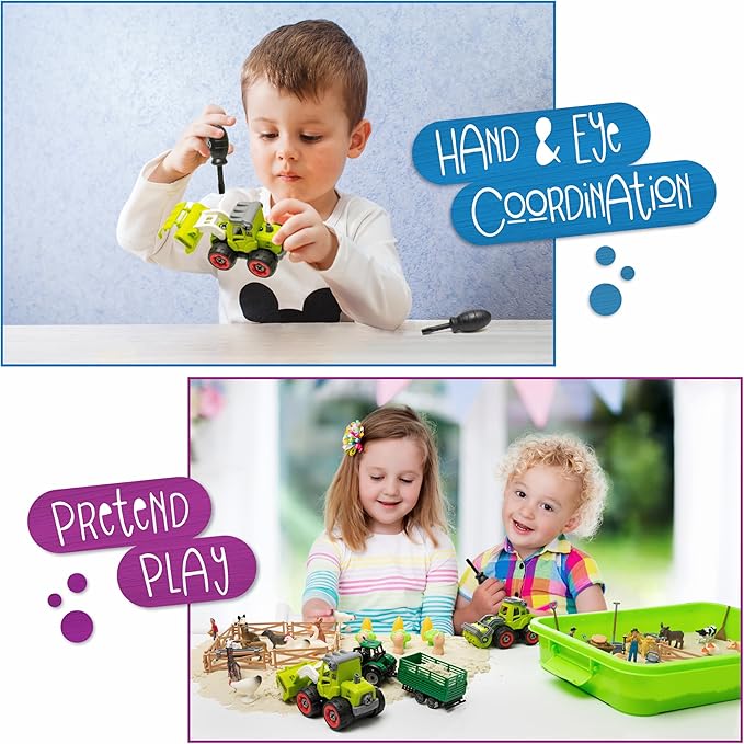 59 PCS Farm Sensory Bin Sandbox with Lid, 2.2 LB Sensory Sand, 40 Toddler Farm Toys, 3 Take Apart Construction Trucks -Sensory Toys for Kids 5-7, 3-4 & Up- Kids Gifts for Boys and Girls