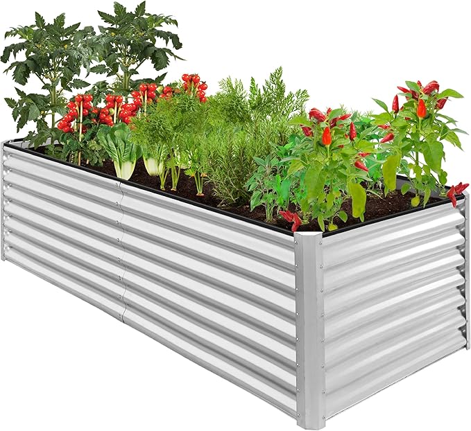 Best Choice Products 8x4x2ft Outdoor Metal Raised Garden Bed, Deep Root Planter Box for Vegetables, Flowers, Herbs, and Succulents w/ 478 Gallon Capacity - Galvanized
